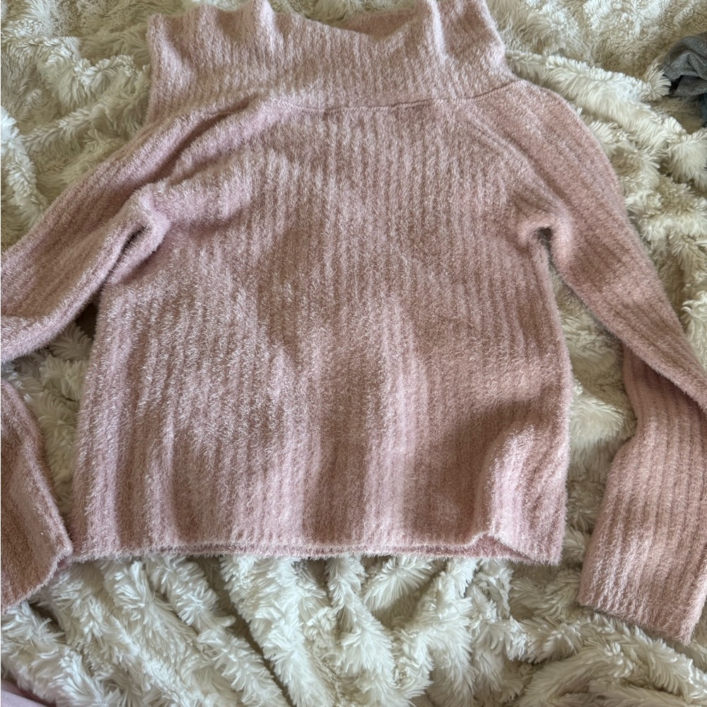 Abercrombie Kids Pink Cowl Neck Sweater with Ribbed Texture